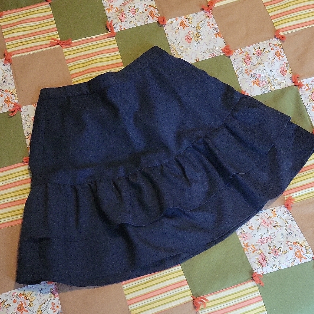 60%wool J. Crew Navy Blue Skater Skirt with Ruffles
